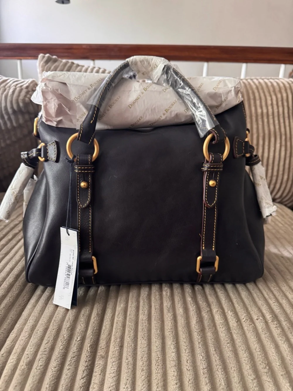 Dooney & Bourke Florentine Navy Leather Satchel with Gold Hardware - Picture 4 of 6